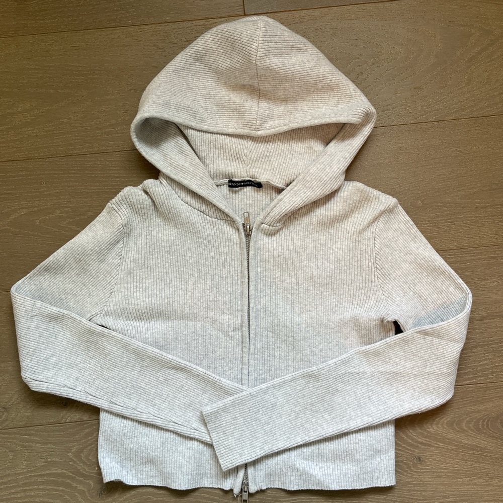 Brandy Melville grey hooded cropped zip up